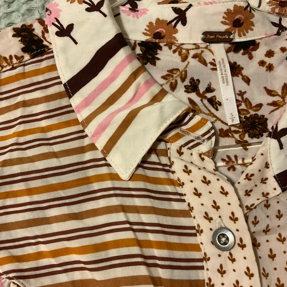 Free People Multicolor Patchwork Button Down Shirt - image 2